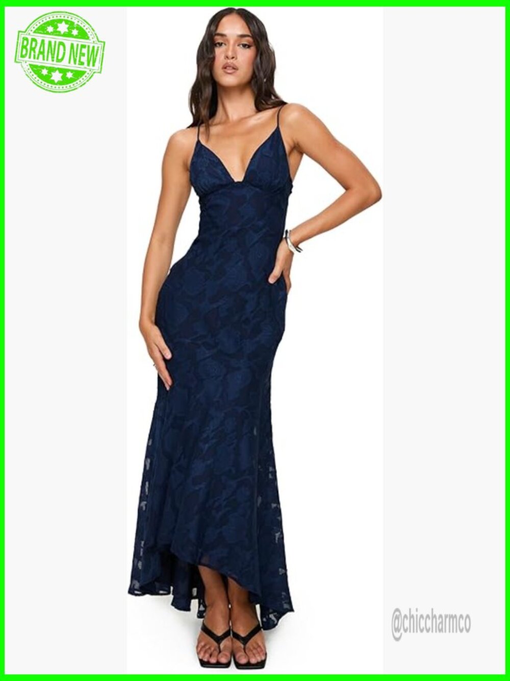 Maxi Dress With V-Neck And Open Back, Adjustable Straps, Fully Lined